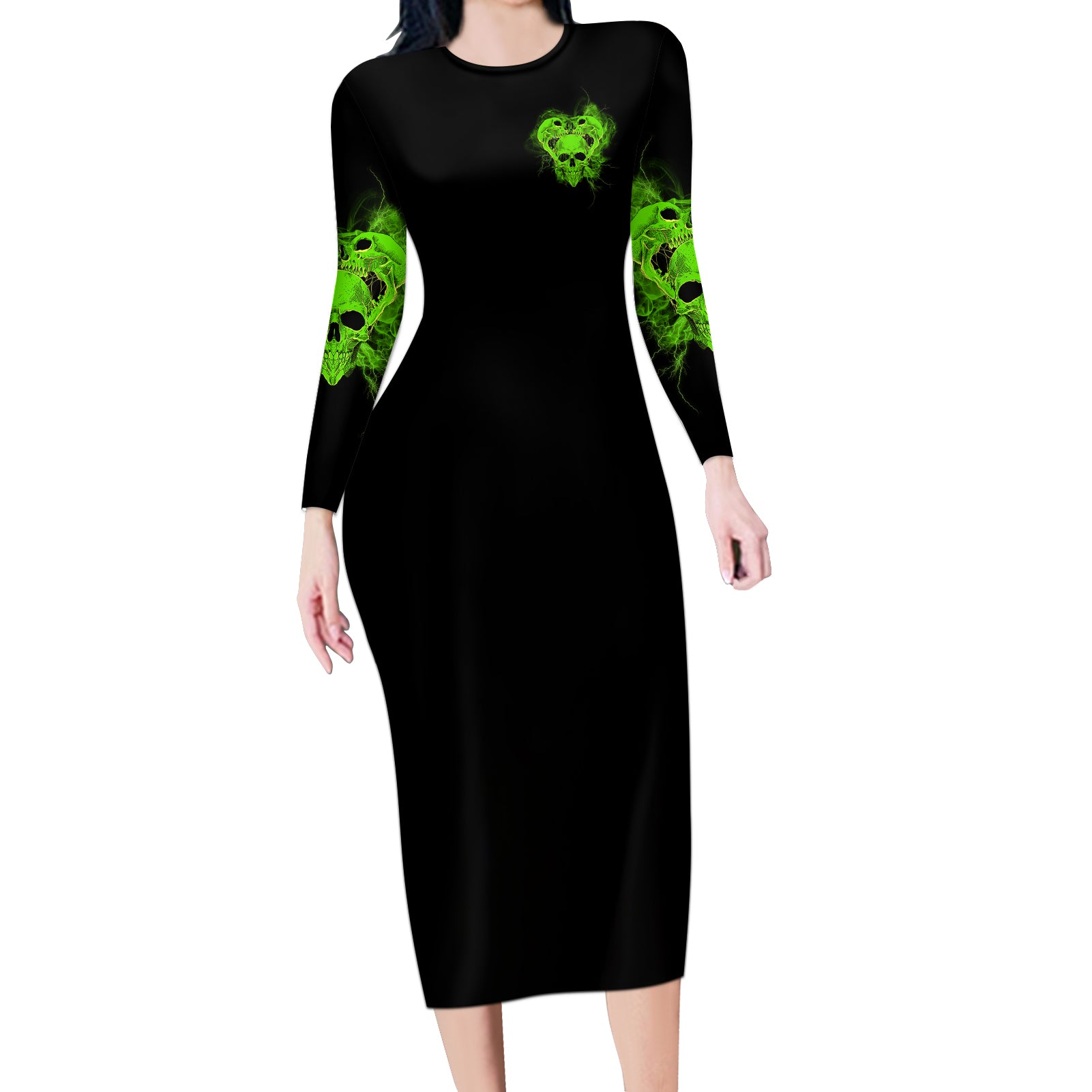 im-never-alone-skull-demon-long-sleeve-bodycon-dress