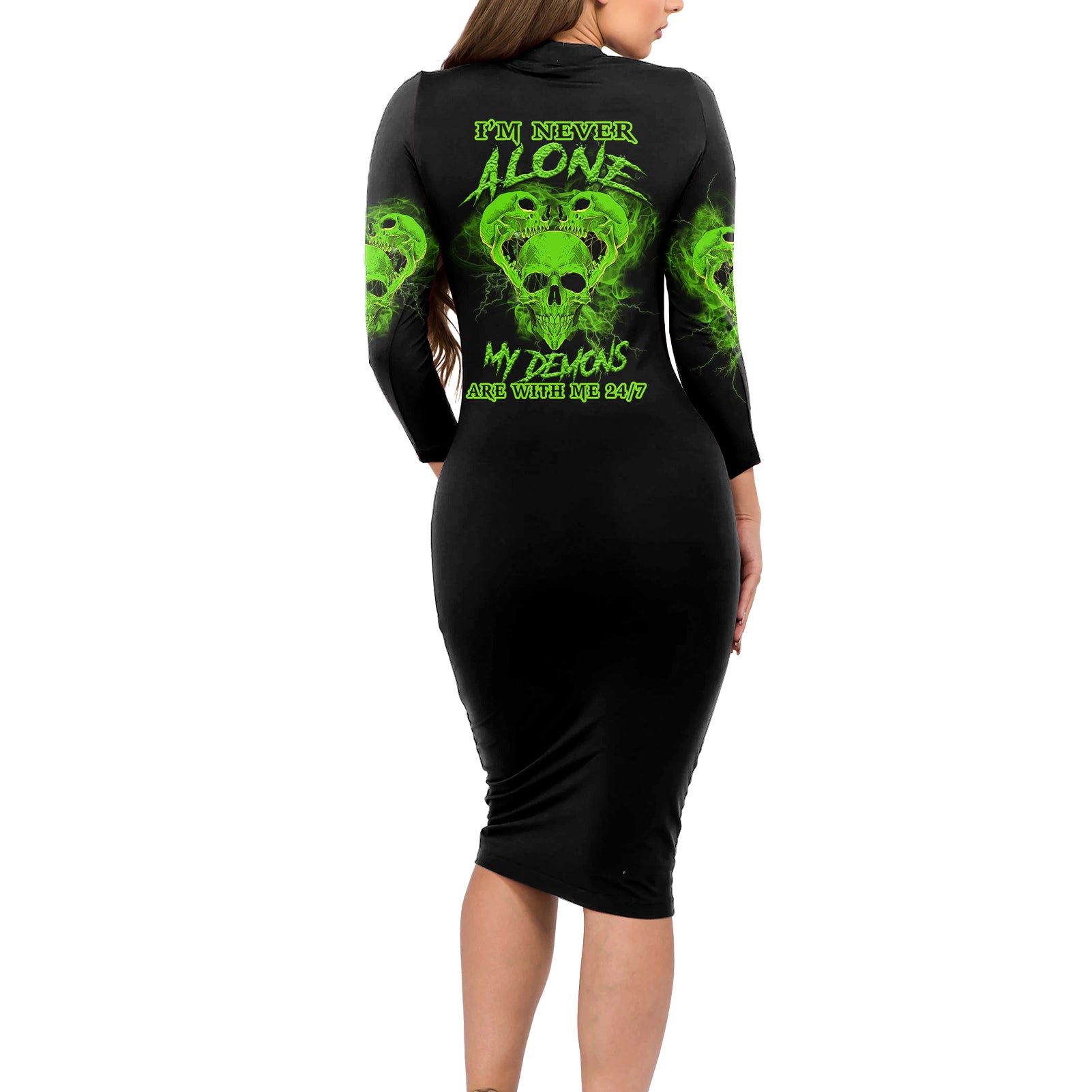 im-never-alone-skull-demon-long-sleeve-bodycon-dress