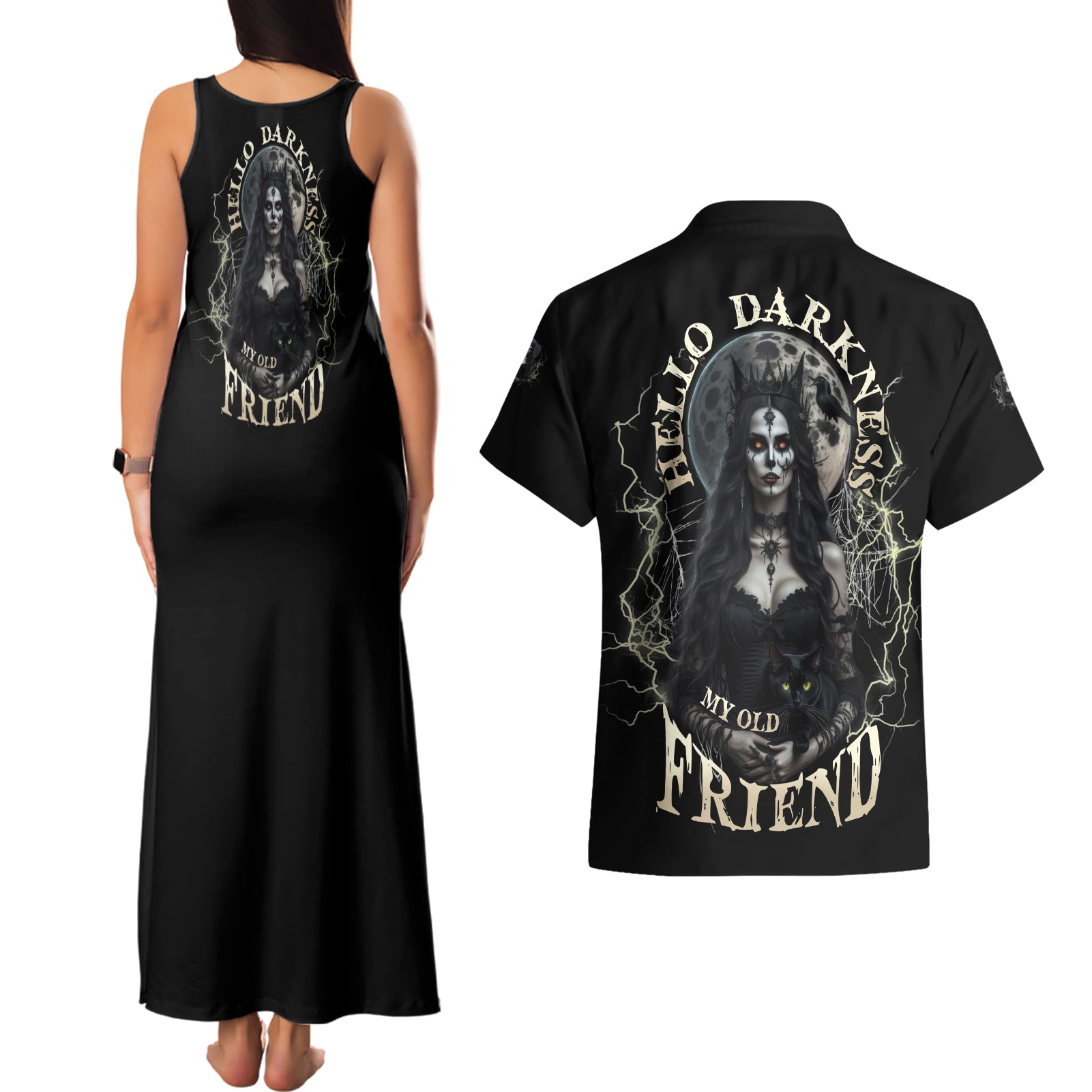 hello-darkness-my-old-friend-halloween-witch-couples-matching-tank-maxi-dress-and-hawaiian-shirt