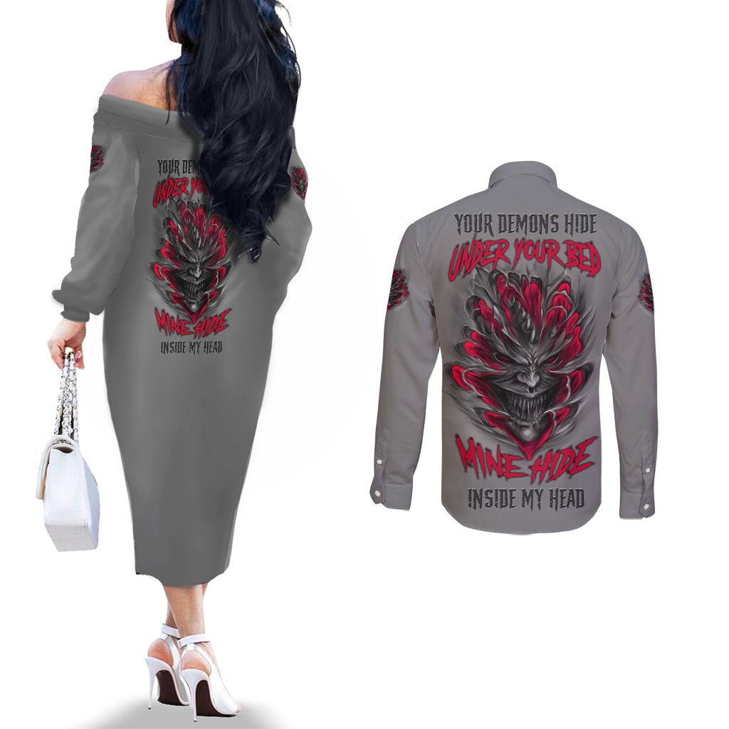 your-demons-hide-under-your-bed-couples-matching-off-the-shoulder-long-sleeve-dress-and-long-sleeve-button-shirt