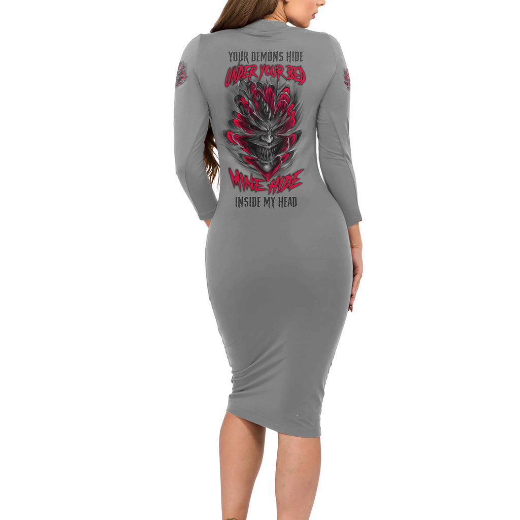 your-demons-hide-under-your-bed-long-sleeve-bodycon-dress