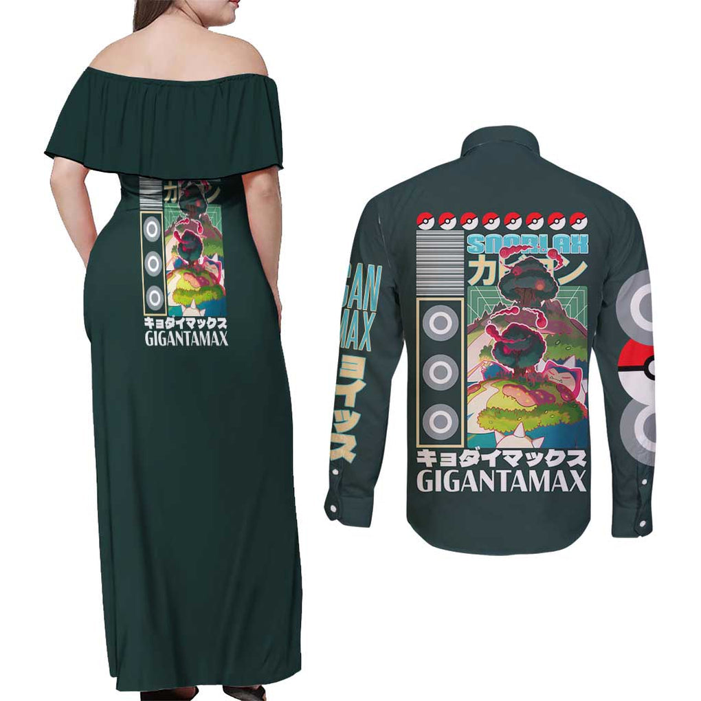 Gigantamax Snorlax Poke Couples Matching Off Shoulder Maxi Dress and Long Sleeve Button Shirt Japan Anime Style
