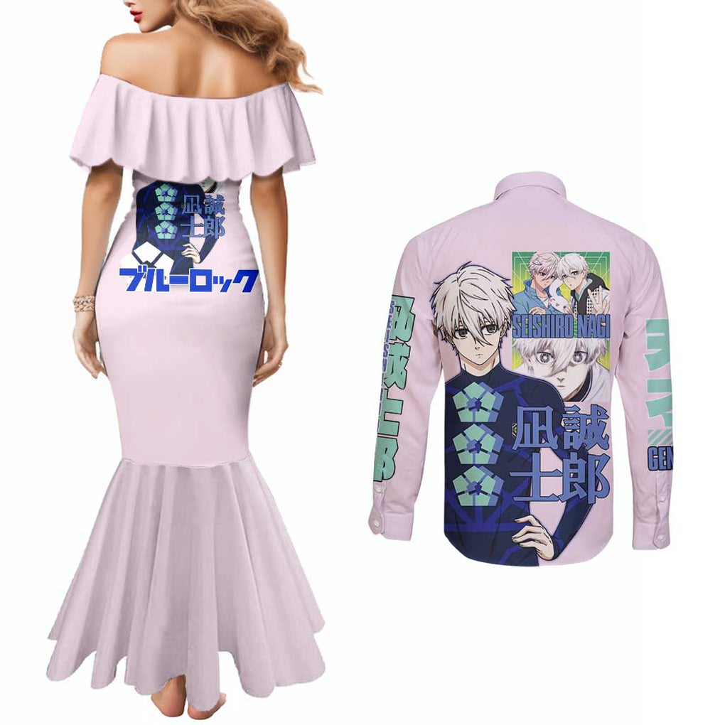 Seishiro Nagi Blue Lock Couples Matching Mermaid Dress and Long Sleeve Button Shirt Japan Anime Style