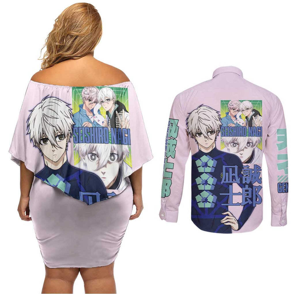 Seishiro Nagi Blue Lock Couples Matching Off Shoulder Short Dress and Long Sleeve Button Shirt Japan Anime Style