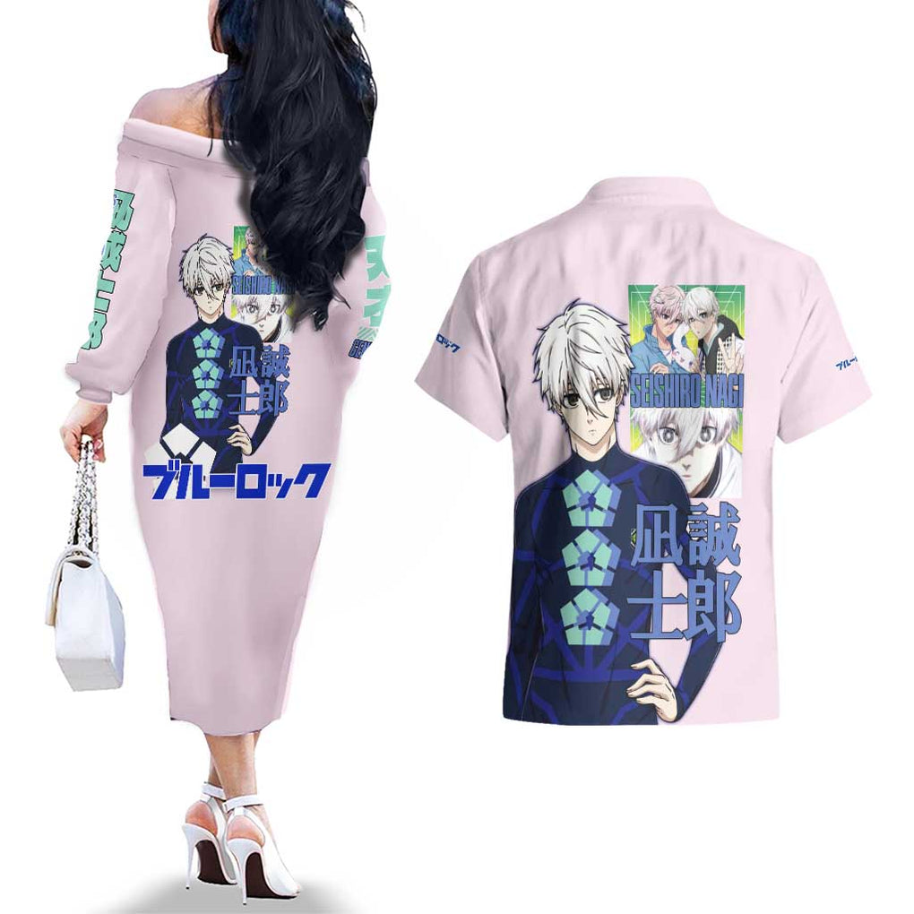 Seishiro Nagi Blue Lock Couples Matching Off The Shoulder Long Sleeve Dress and Hawaiian Shirt Japan Anime Style