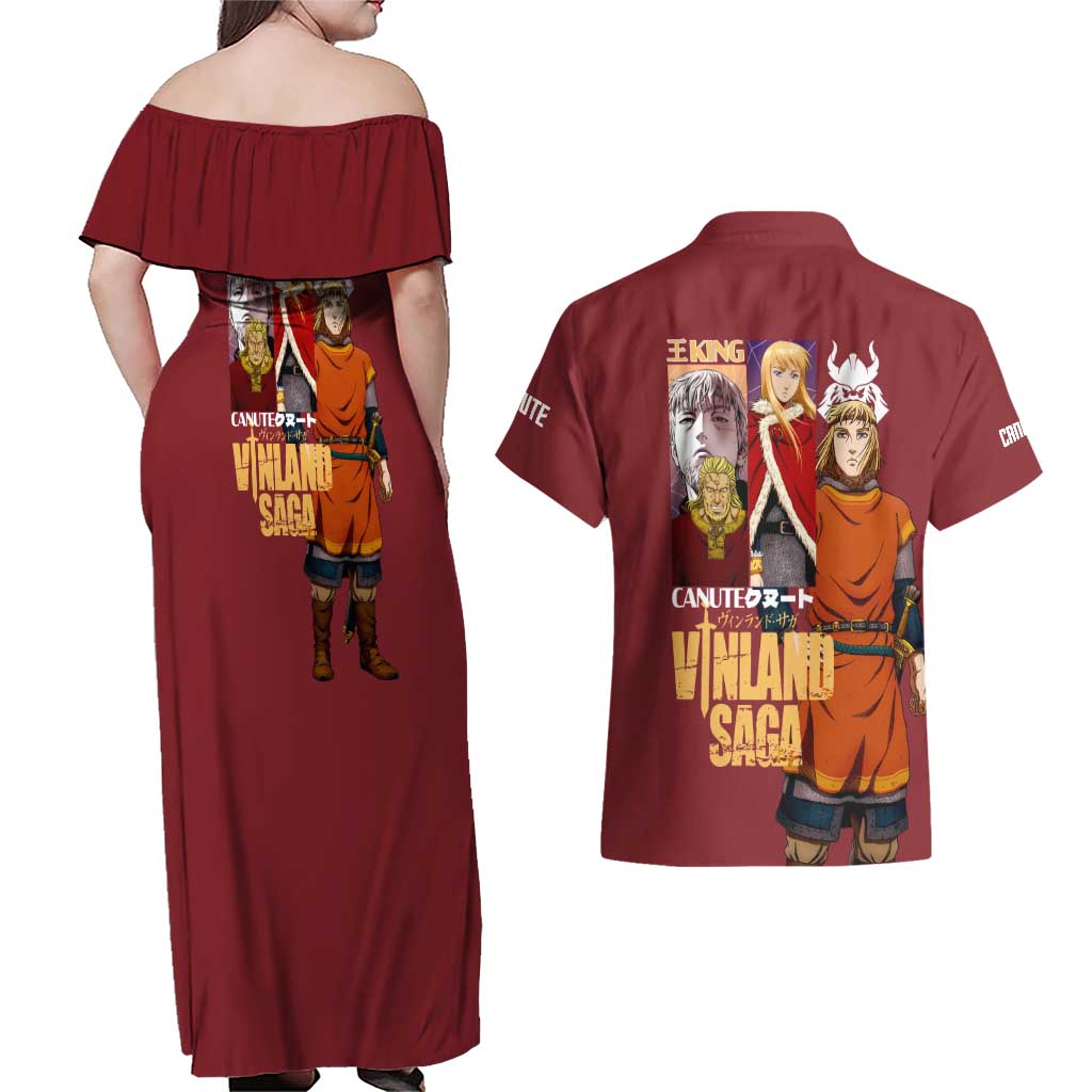 Canute Vinland Saga Couples Matching Off Shoulder Maxi Dress and Hawaiian Shirt Japan Anime Style - The Mazicc