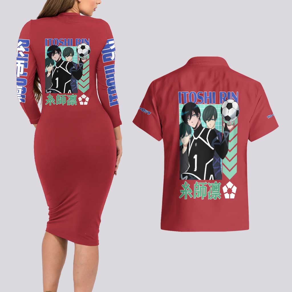 Itoshi Rin Blue Lock Couples Matching Long Sleeve Bodycon Dress and Hawaiian Shirt Japan Anime Style - The Mazicc