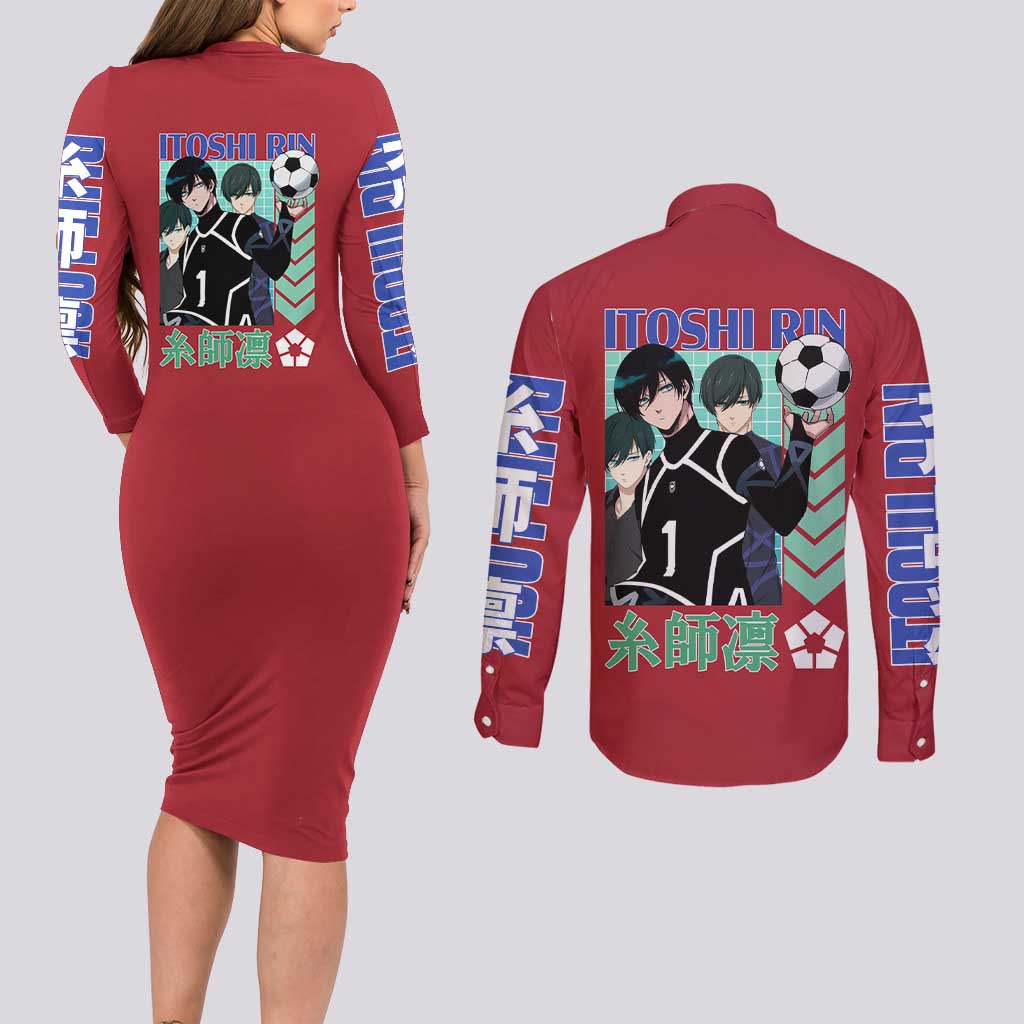 Itoshi Rin Blue Lock Couples Matching Long Sleeve Bodycon Dress and Long Sleeve Button Shirt Japan Anime Style - The Mazicc