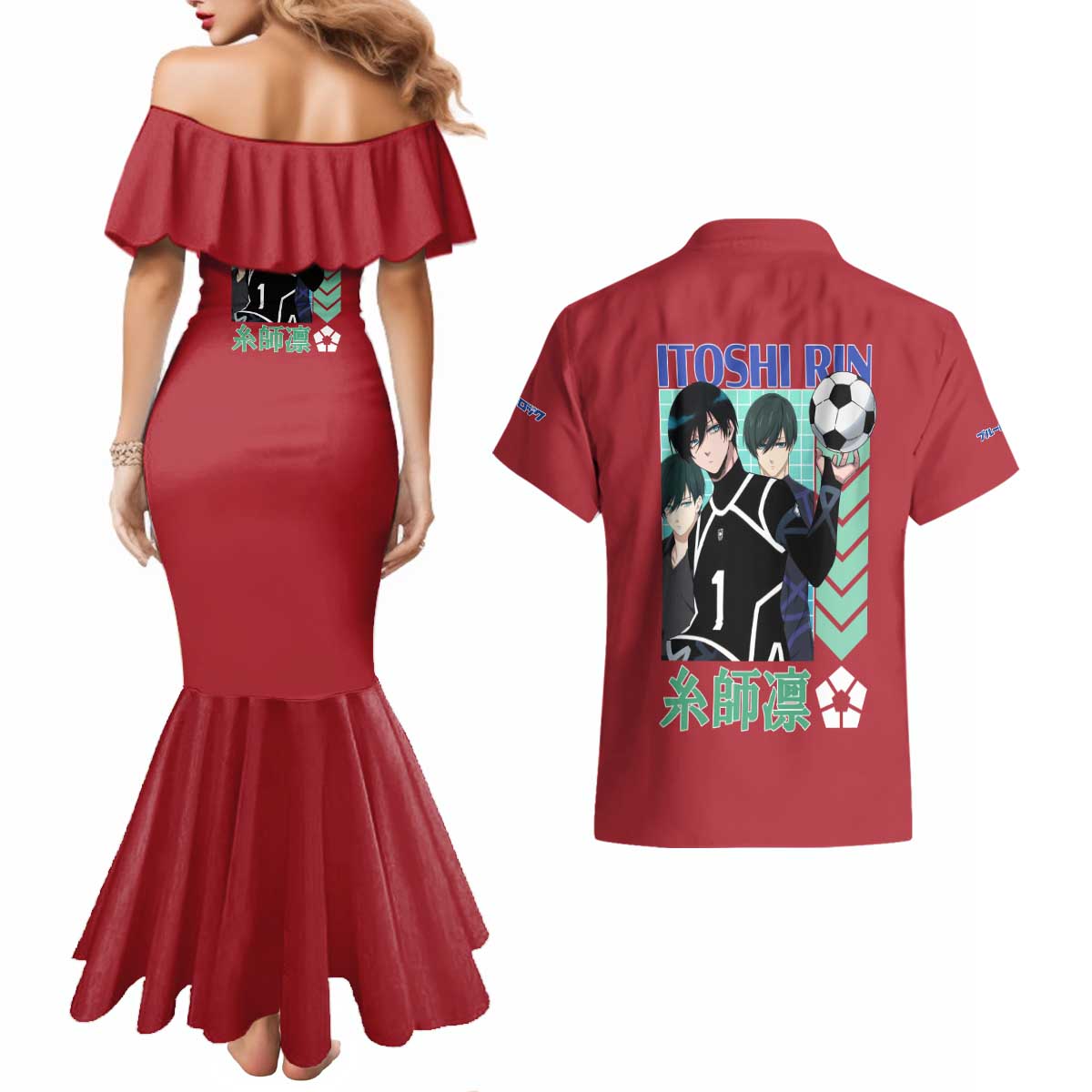 Itoshi Rin Blue Lock Couples Matching Mermaid Dress and Hawaiian Shirt Japan Anime Style - The Mazicc