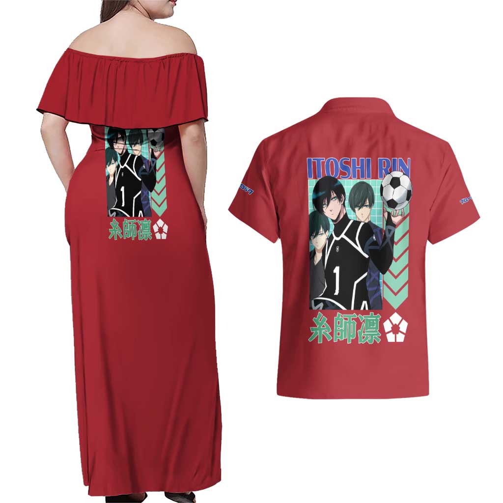 Itoshi Rin Blue Lock Couples Matching Off Shoulder Maxi Dress and Hawaiian Shirt Japan Anime Style - The Mazicc