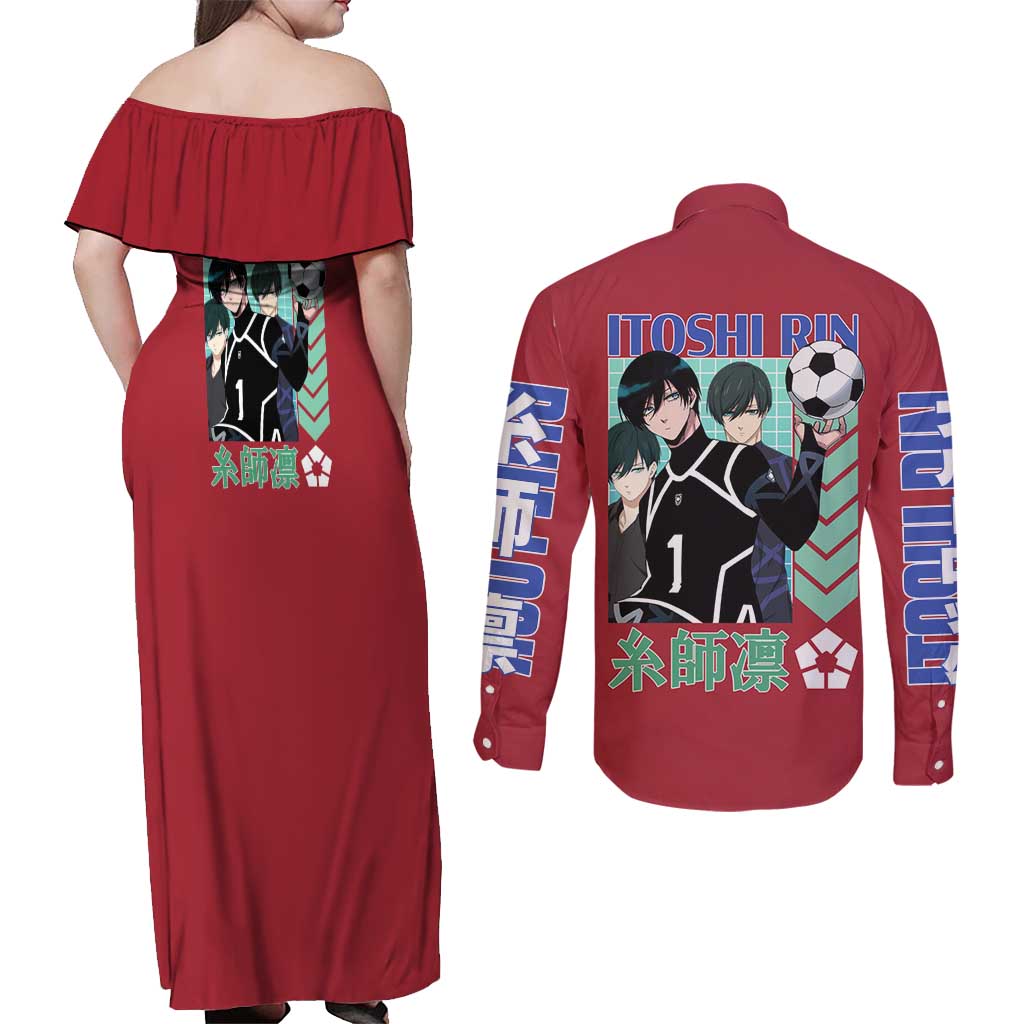 Itoshi Rin Blue Lock Couples Matching Off Shoulder Maxi Dress and Long Sleeve Button Shirt Japan Anime Style - The Mazicc