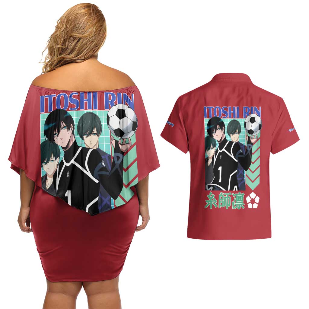 Itoshi Rin Blue Lock Couples Matching Off Shoulder Short Dress and Hawaiian Shirt Japan Anime Style - The Mazicc