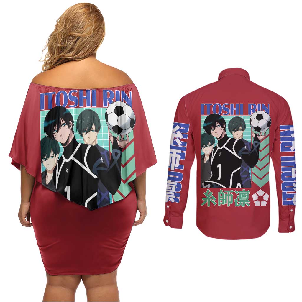 Itoshi Rin Blue Lock Couples Matching Off Shoulder Short Dress and Long Sleeve Button Shirt Japan Anime Style - The Mazicc