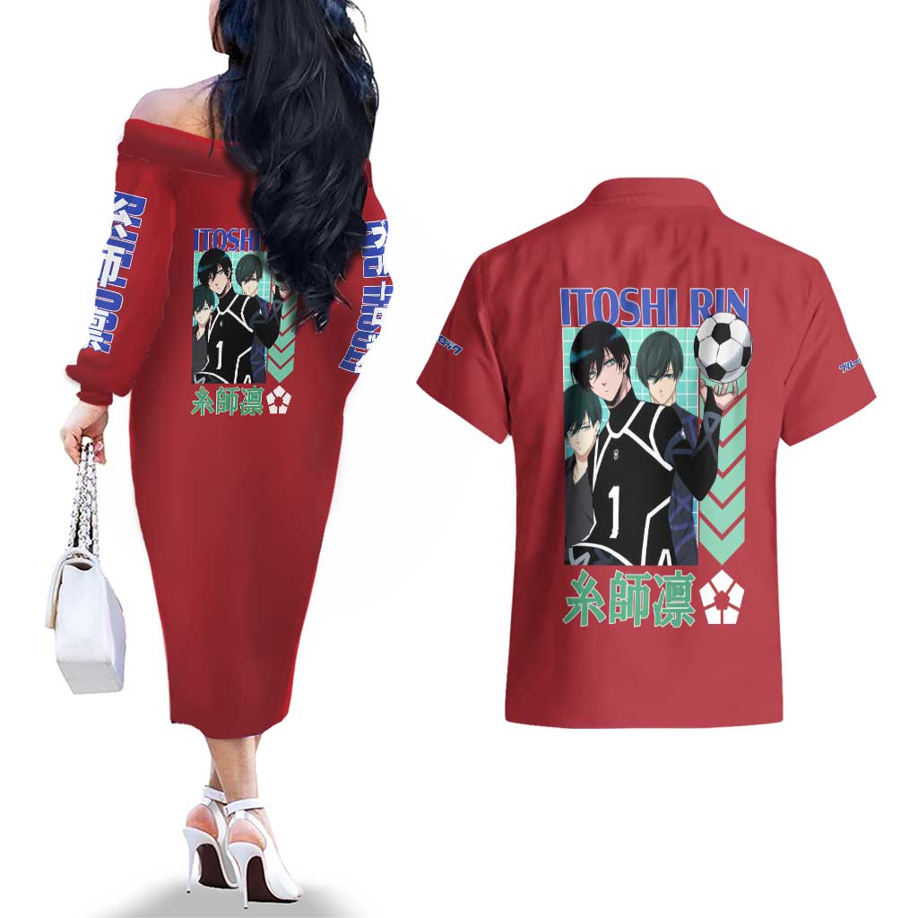 Itoshi Rin Blue Lock Couples Matching Off The Shoulder Long Sleeve Dress and Hawaiian Shirt Japan Anime Style - The Mazicc
