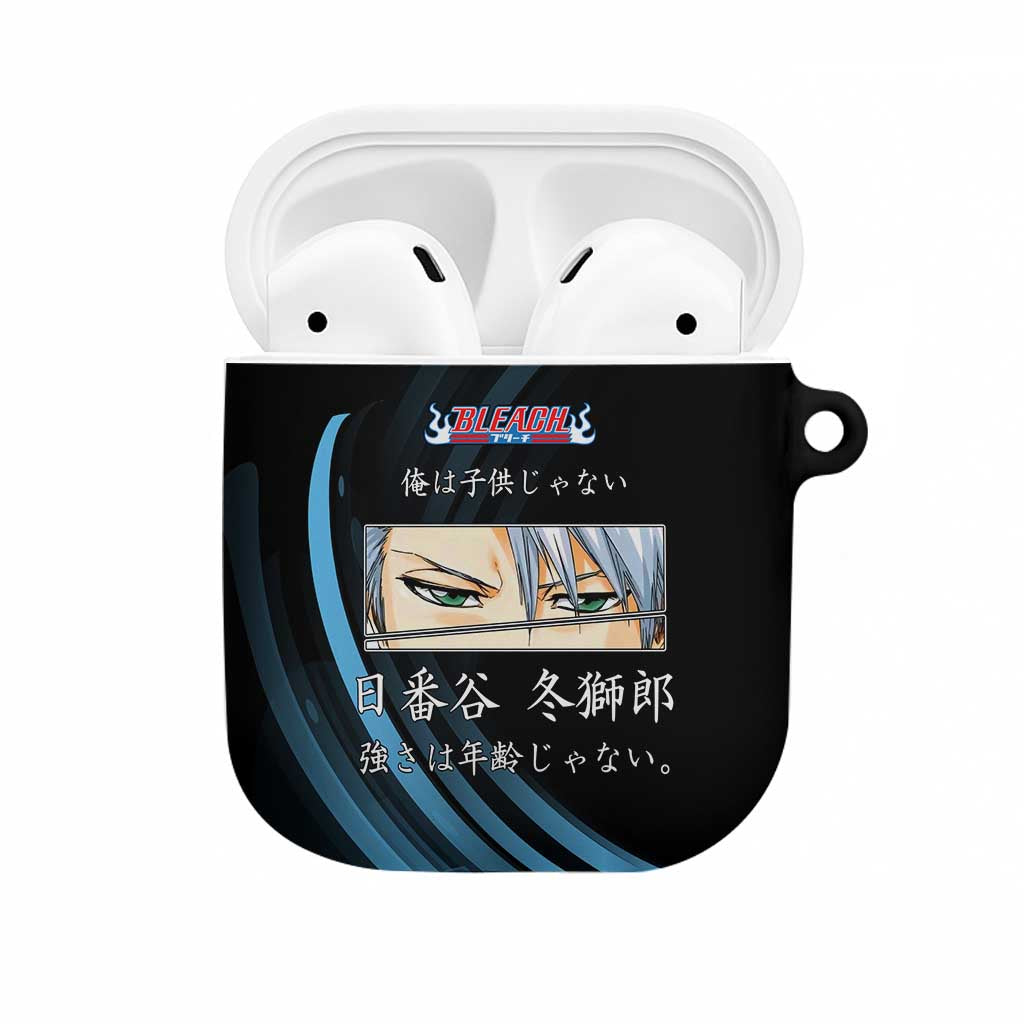Toshiro Hitsugaya Bleach Anime Black and Blue Theme AirPods Case with Ice Dragon Elements and Japanese Quote Design - The Mazicc