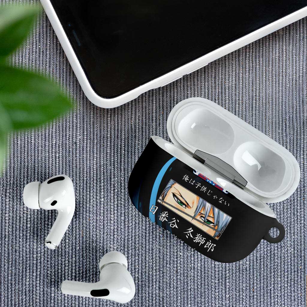 Toshiro Hitsugaya Bleach Anime Black and Blue Theme AirPods Case with Ice Dragon Elements and Japanese Quote Design - The Mazicc