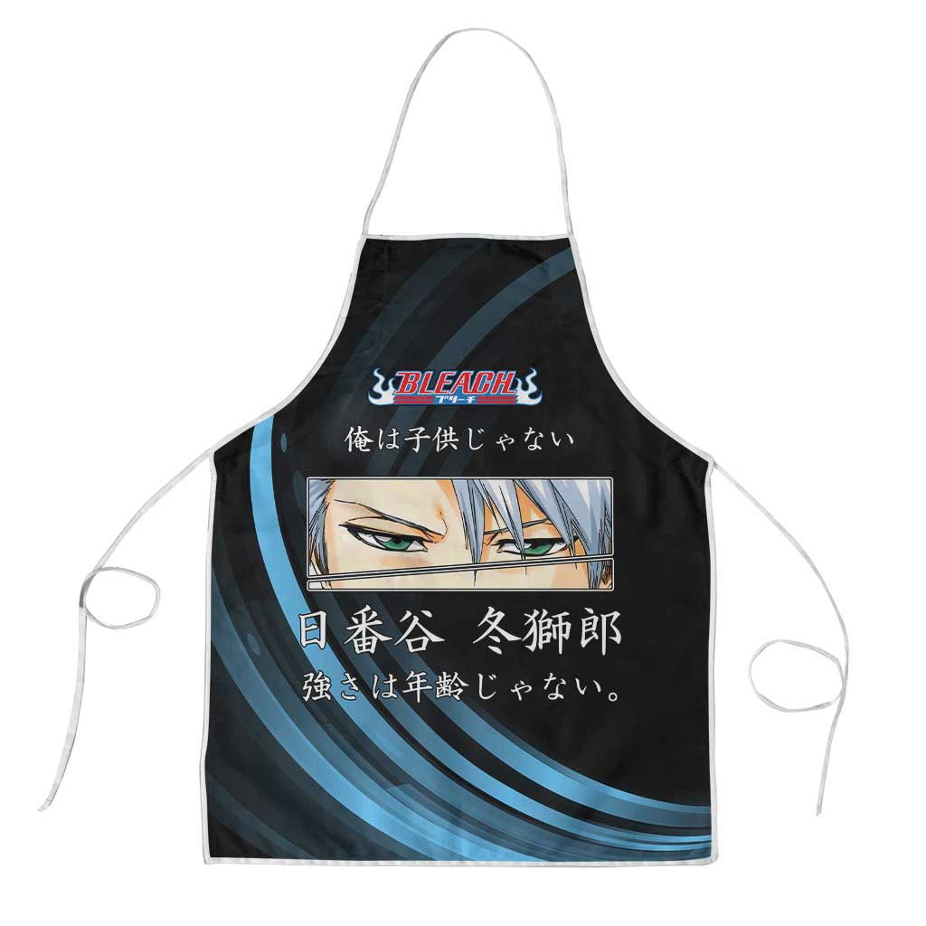 Toshiro Hitsugaya Bleach Anime Black and Blue Theme Apron with Ice Dragon Elements and Japanese Quote Design - The Mazicc