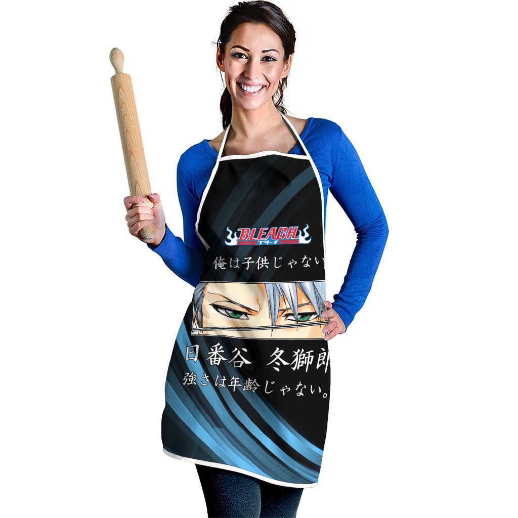 Toshiro Hitsugaya Bleach Anime Black and Blue Theme Apron with Ice Dragon Elements and Japanese Quote Design - The Mazicc
