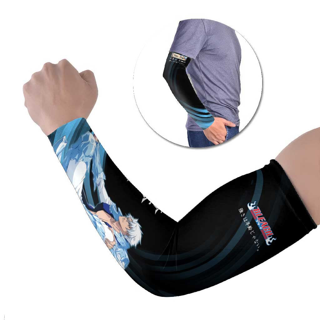 Toshiro Hitsugaya Bleach Anime Black and Blue Theme Arm Sleeves with Ice Dragon Elements and Japanese Quote Design - The Mazicc