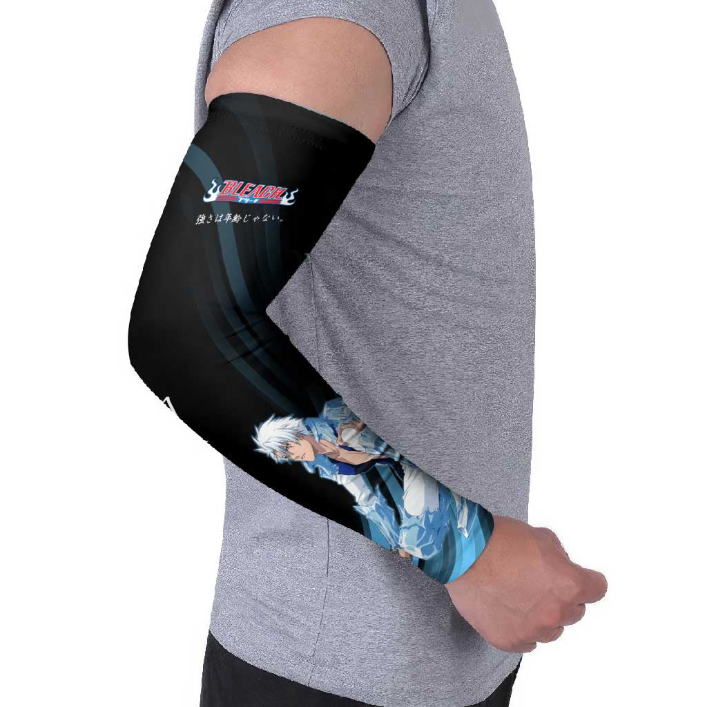 Toshiro Hitsugaya Bleach Anime Black and Blue Theme Arm Sleeves with Ice Dragon Elements and Japanese Quote Design - The Mazicc