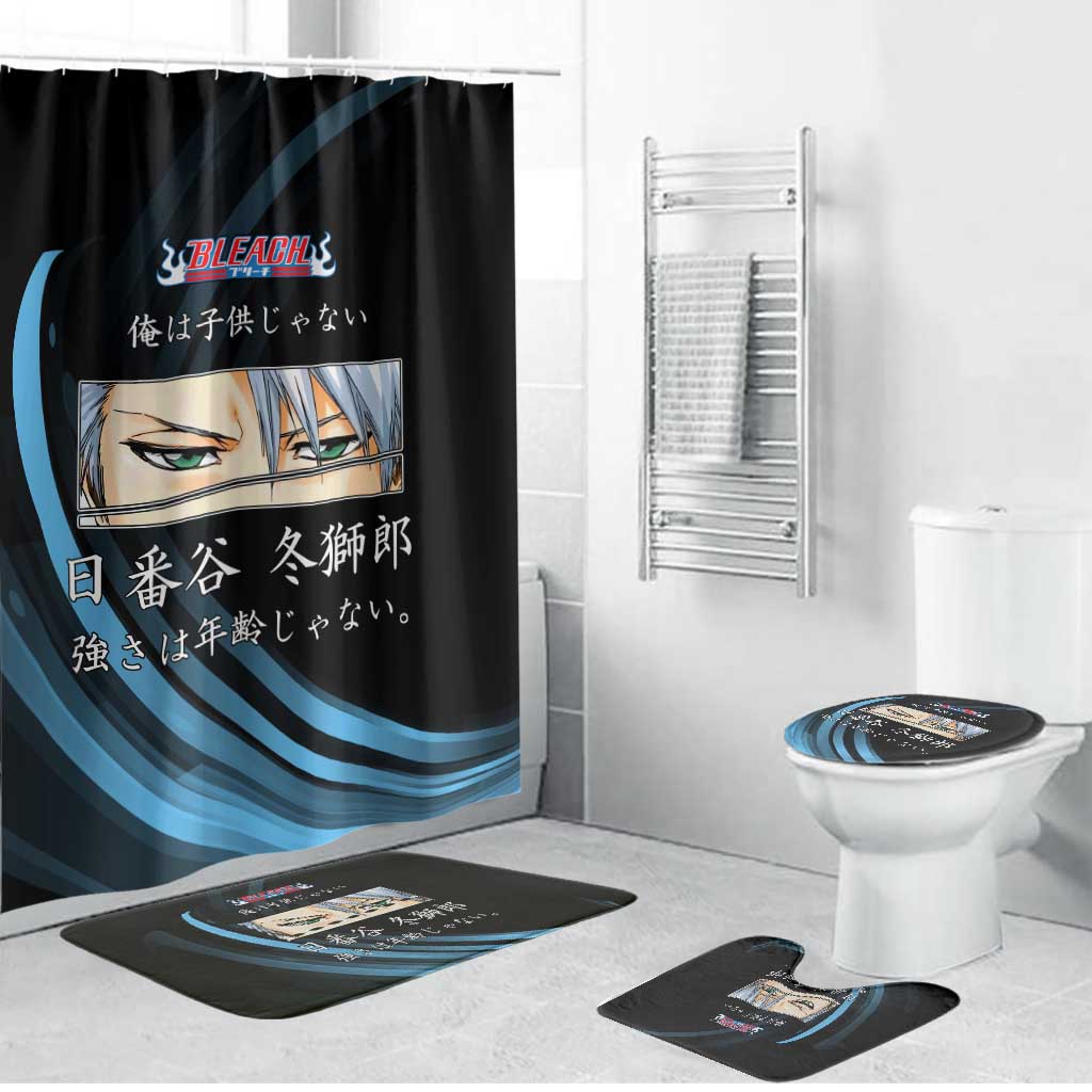 Toshiro Hitsugaya Bleach Anime Black and Blue Theme Bathroom Set with Ice Dragon Elements and Japanese Quote Design - The Mazicc