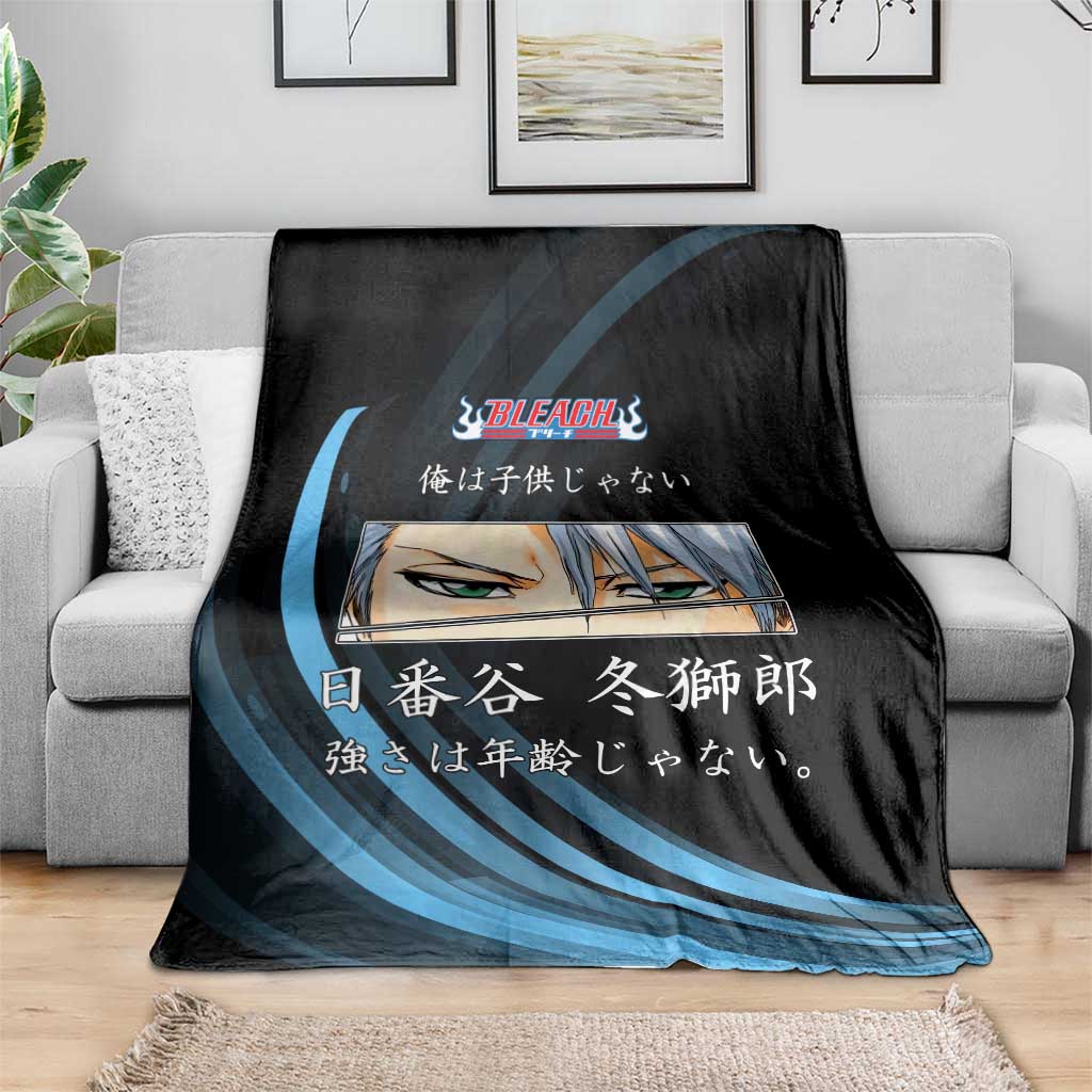 Toshiro Hitsugaya Bleach Anime Black and Blue Theme Blanket with Ice Dragon Elements and Japanese Quote Design - The Mazicc
