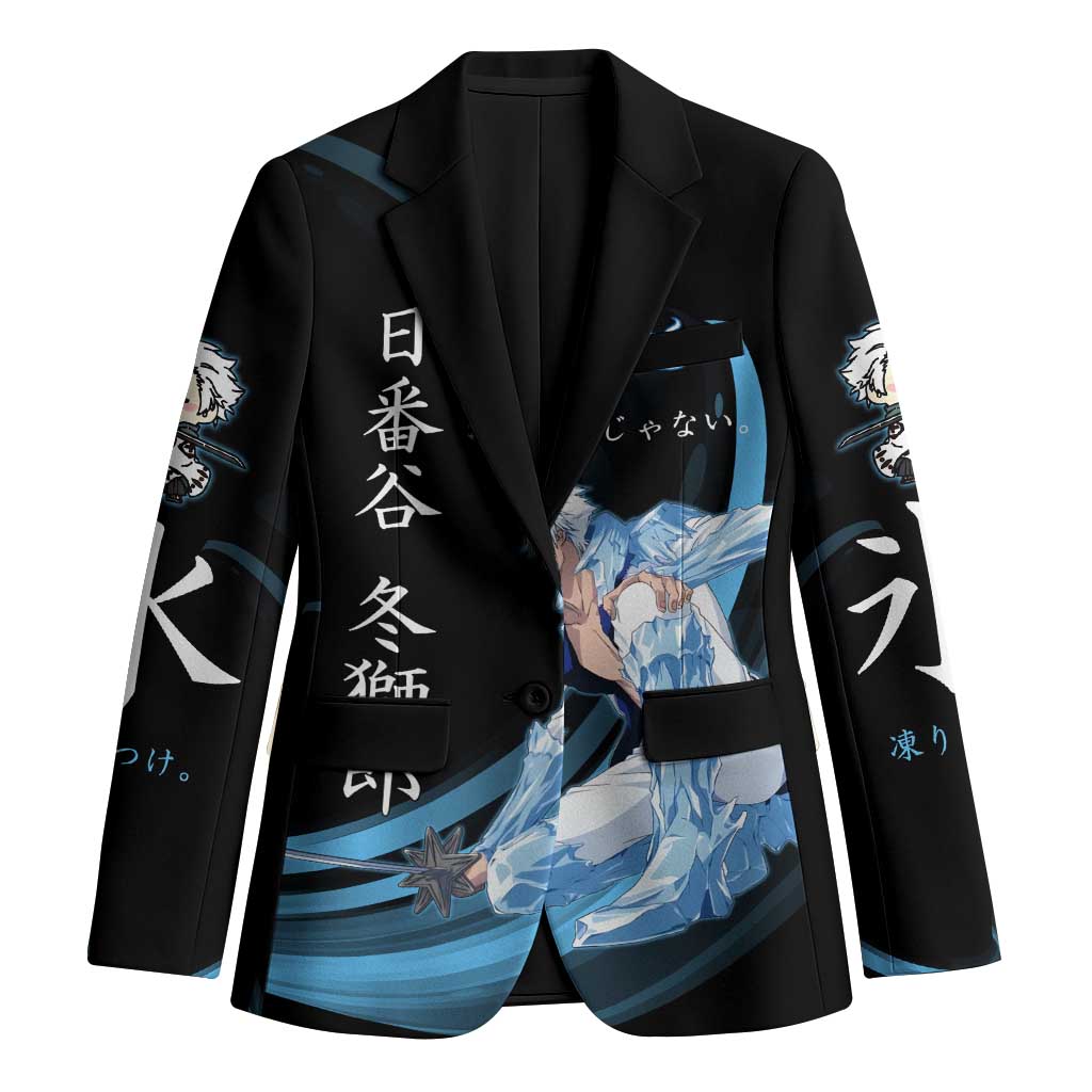 Toshiro Hitsugaya Bleach Anime Black and Blue Theme Blazer with Ice Dragon Elements and Japanese Quote Design - The Mazicc