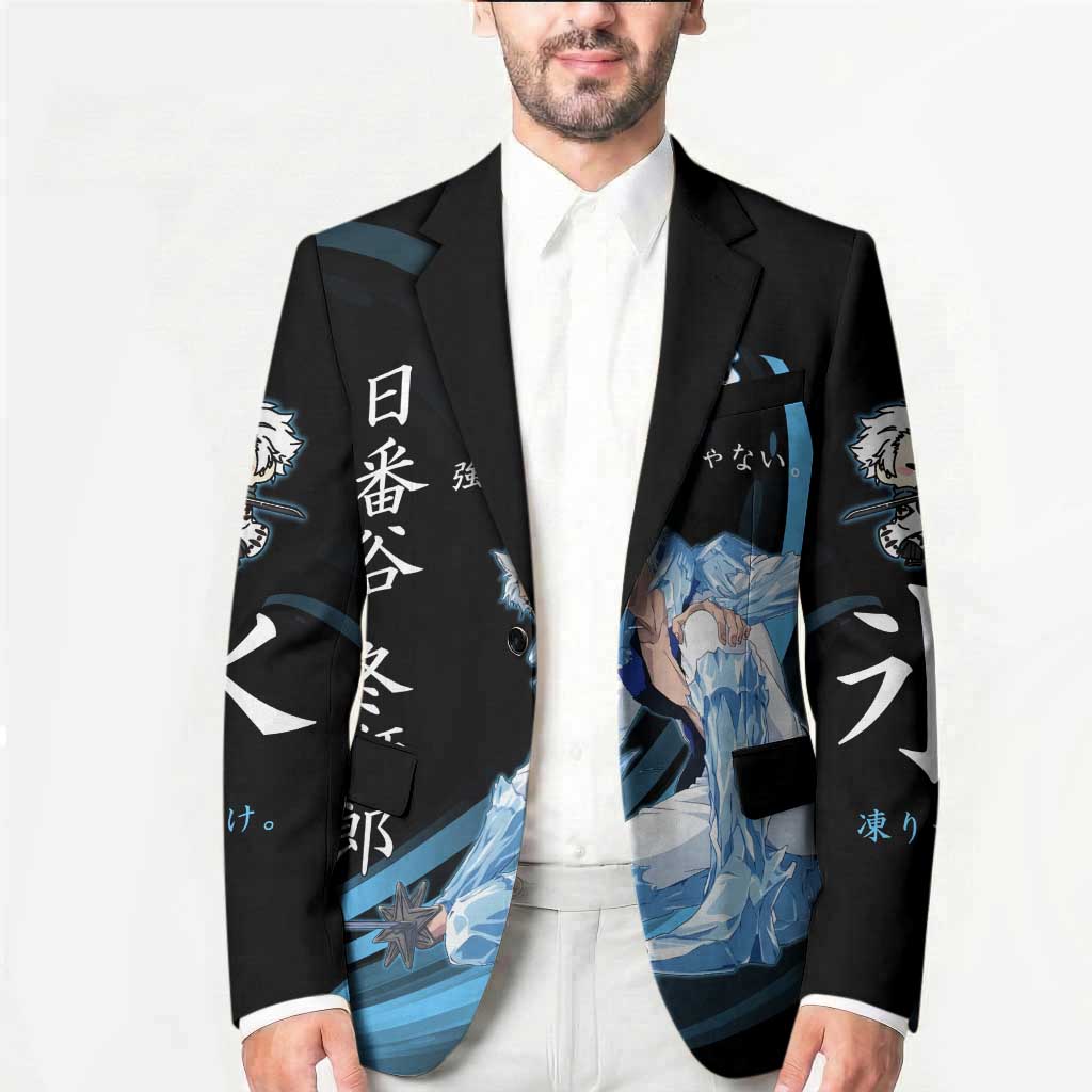 Toshiro Hitsugaya Bleach Anime Black and Blue Theme Blazer with Ice Dragon Elements and Japanese Quote Design - The Mazicc