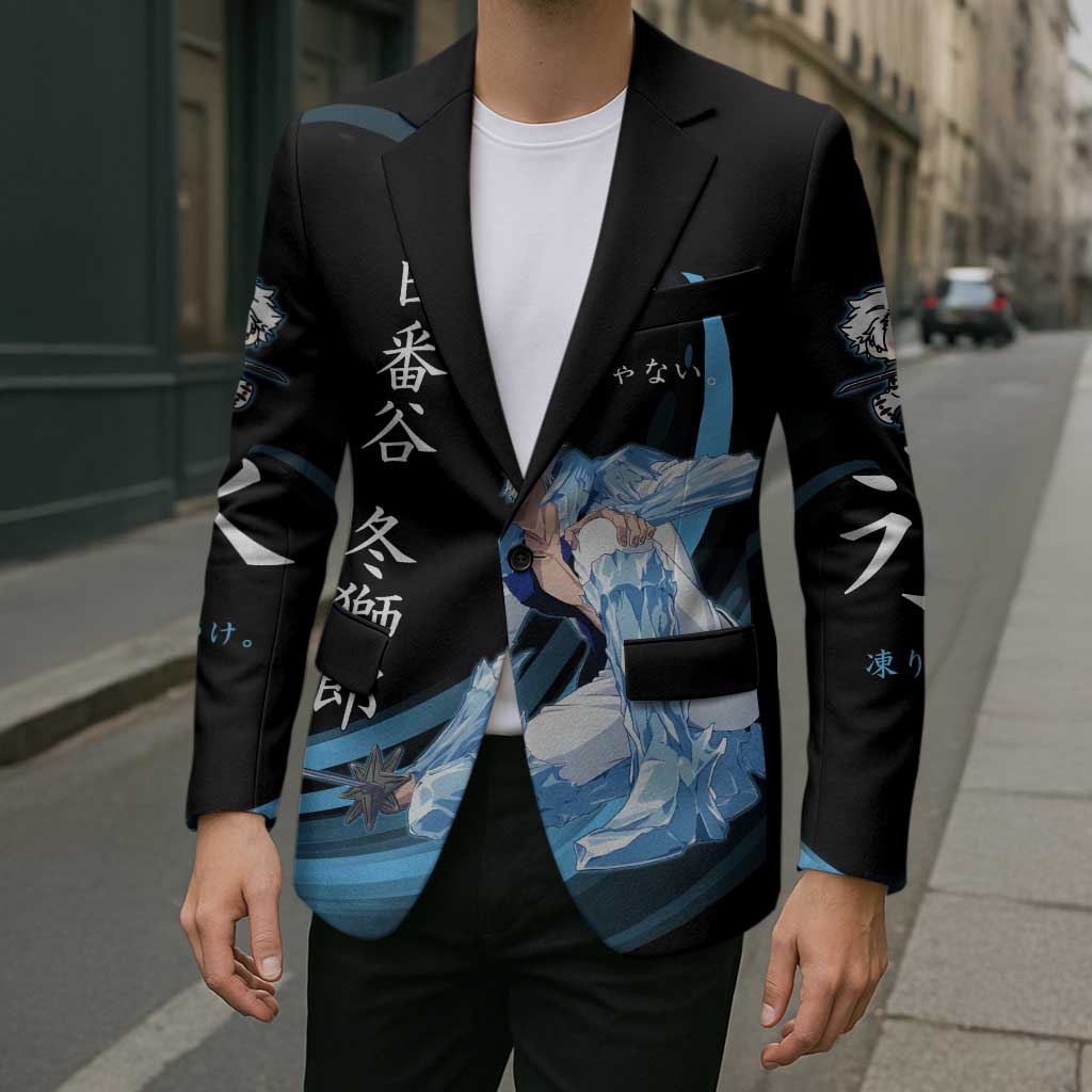 Toshiro Hitsugaya Bleach Anime Black and Blue Theme Blazer with Ice Dragon Elements and Japanese Quote Design - The Mazicc
