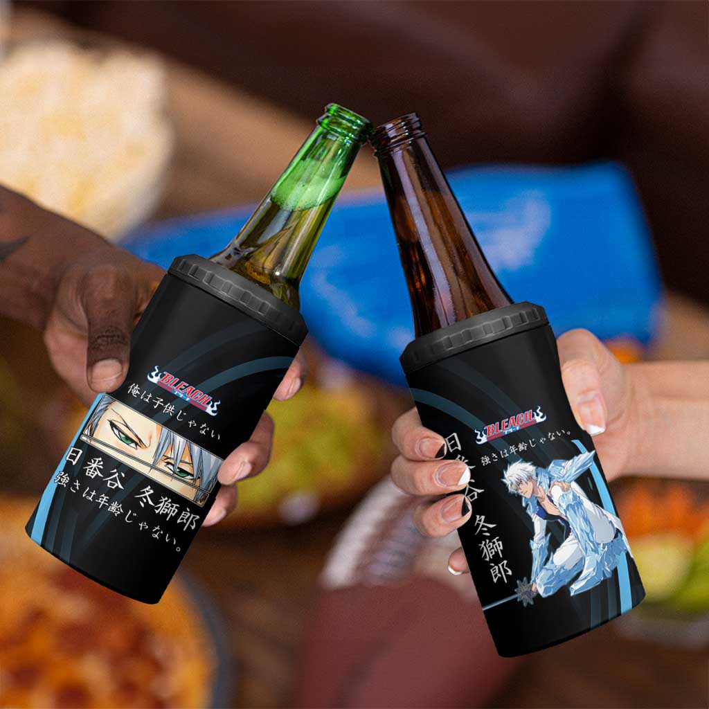 Toshiro Hitsugaya Bleach Anime Black and Blue Theme 4 in 1 Can Cooler Tumbler with Ice Dragon Elements and Japanese Quote Design - The Mazicc
