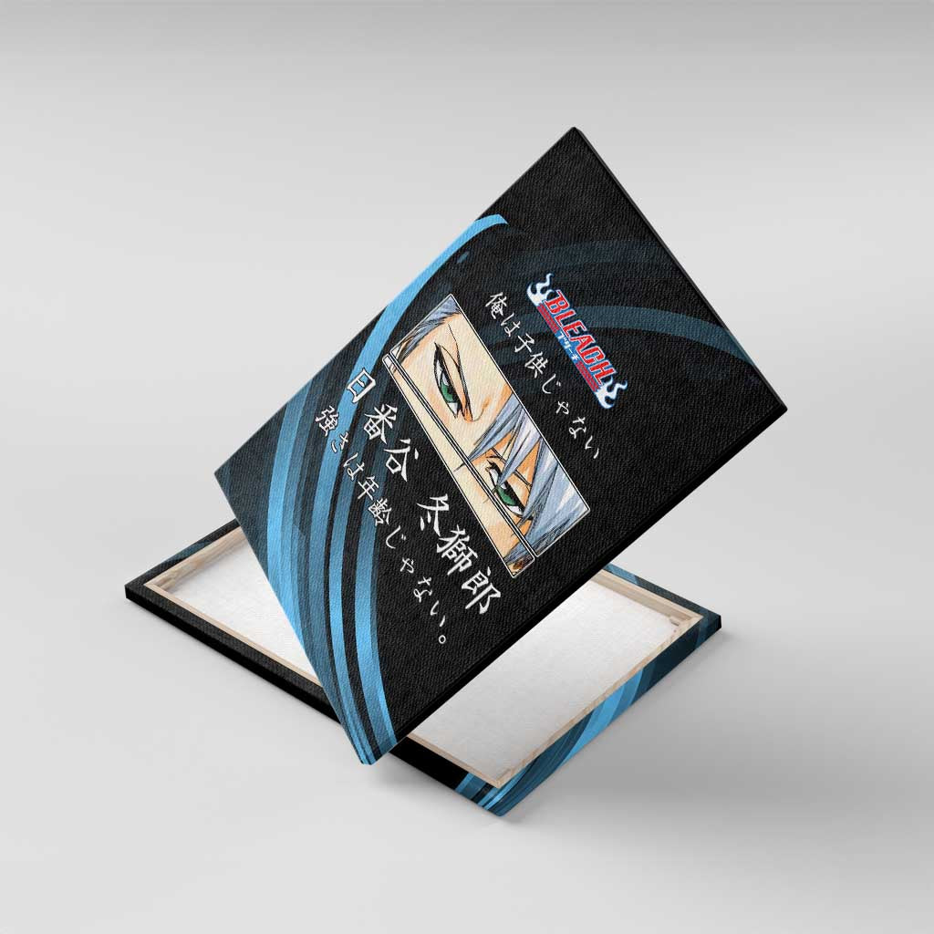 Toshiro Hitsugaya Bleach Anime Black and Blue Theme Canvas Wall Art with Ice Dragon Elements and Japanese Quote Design - The Mazicc