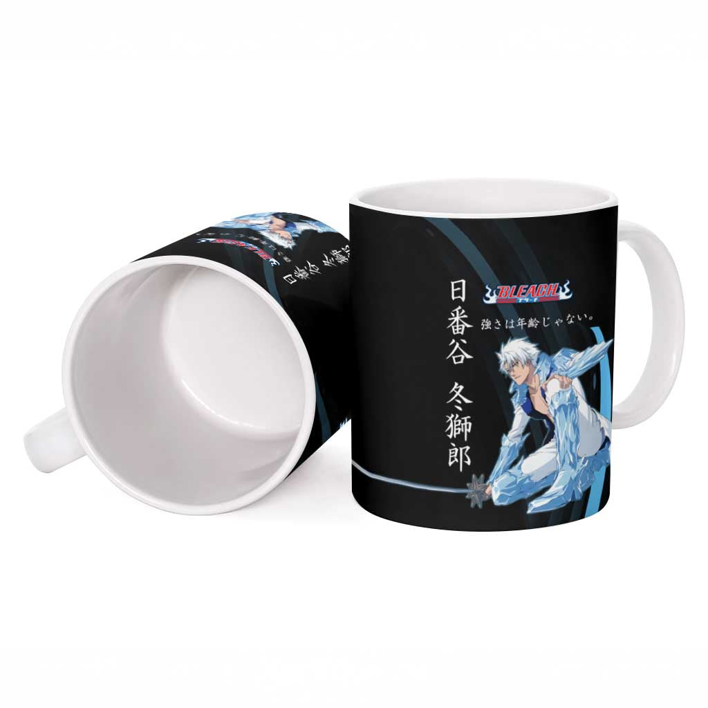 Toshiro Hitsugaya Bleach Anime Black and Blue Theme Ceramic Mug with Ice Dragon Elements and Japanese Quote Design - The Mazicc