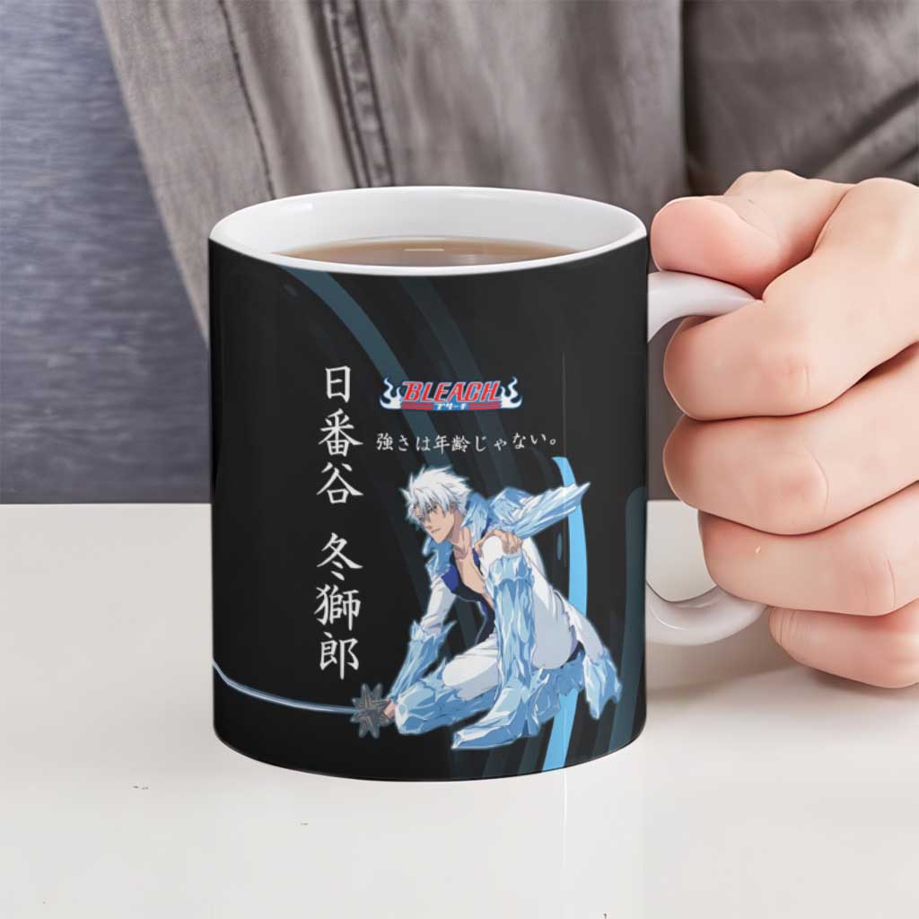 Toshiro Hitsugaya Bleach Anime Black and Blue Theme Ceramic Mug with Ice Dragon Elements and Japanese Quote Design - The Mazicc