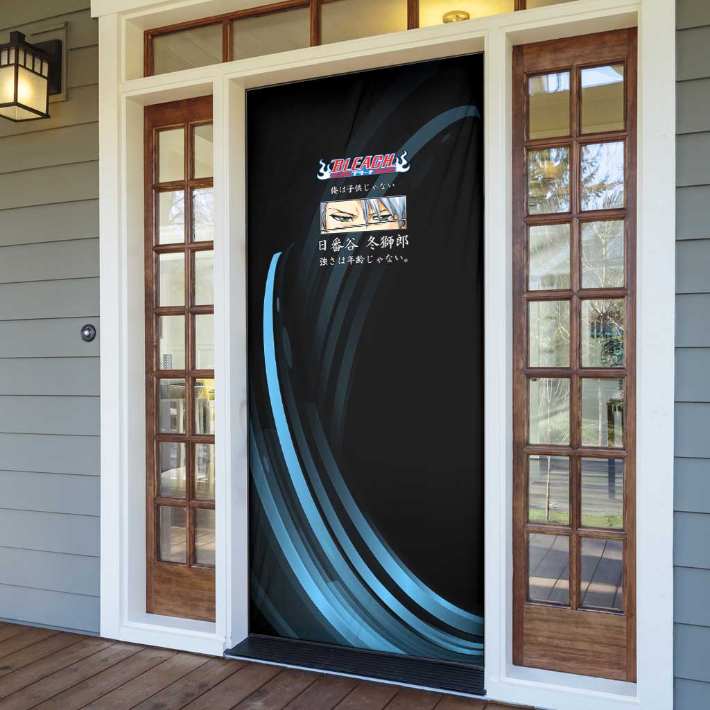 Toshiro Hitsugaya Bleach Anime Black and Blue Theme Door Cover with Ice Dragon Elements and Japanese Quote Design - The Mazicc