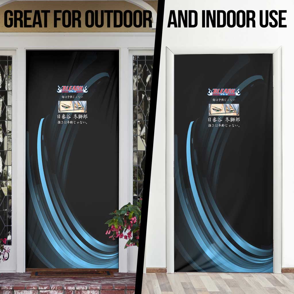 Toshiro Hitsugaya Bleach Anime Black and Blue Theme Door Cover with Ice Dragon Elements and Japanese Quote Design - The Mazicc