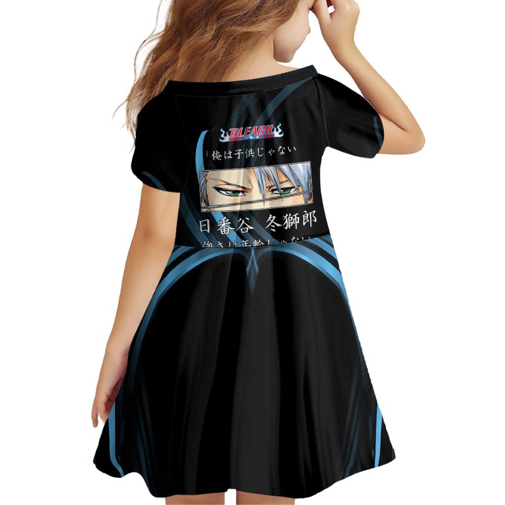 Toshiro Hitsugaya Bleach Anime Black and Blue Theme Family Matching Off The Shoulder Long Sleeve Dress and Hawaiian Shirt with Ice Dragon Elements and Japanese Quote Design