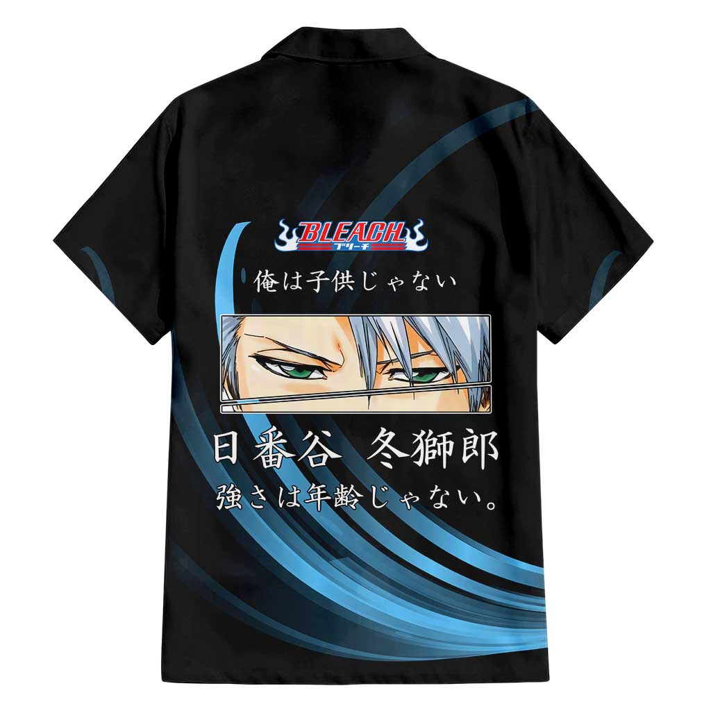 Toshiro Hitsugaya Bleach Anime Black and Blue Theme Family Matching Puletasi and Hawaiian Shirt with Ice Dragon Elements and Japanese Quote Design