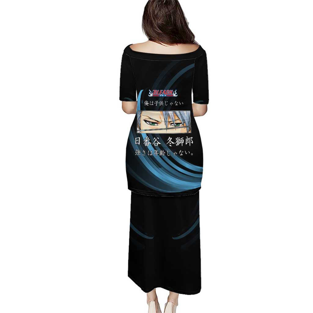 Toshiro Hitsugaya Bleach Anime Black and Blue Theme Family Matching Puletasi and Hawaiian Shirt with Ice Dragon Elements and Japanese Quote Design