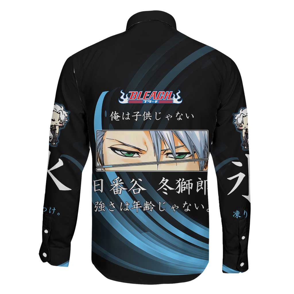 Toshiro Hitsugaya Bleach Anime Black and Blue Theme Family Matching Summer Maxi Dress and Hawaiian Shirt with Ice Dragon Elements and Japanese Quote Design