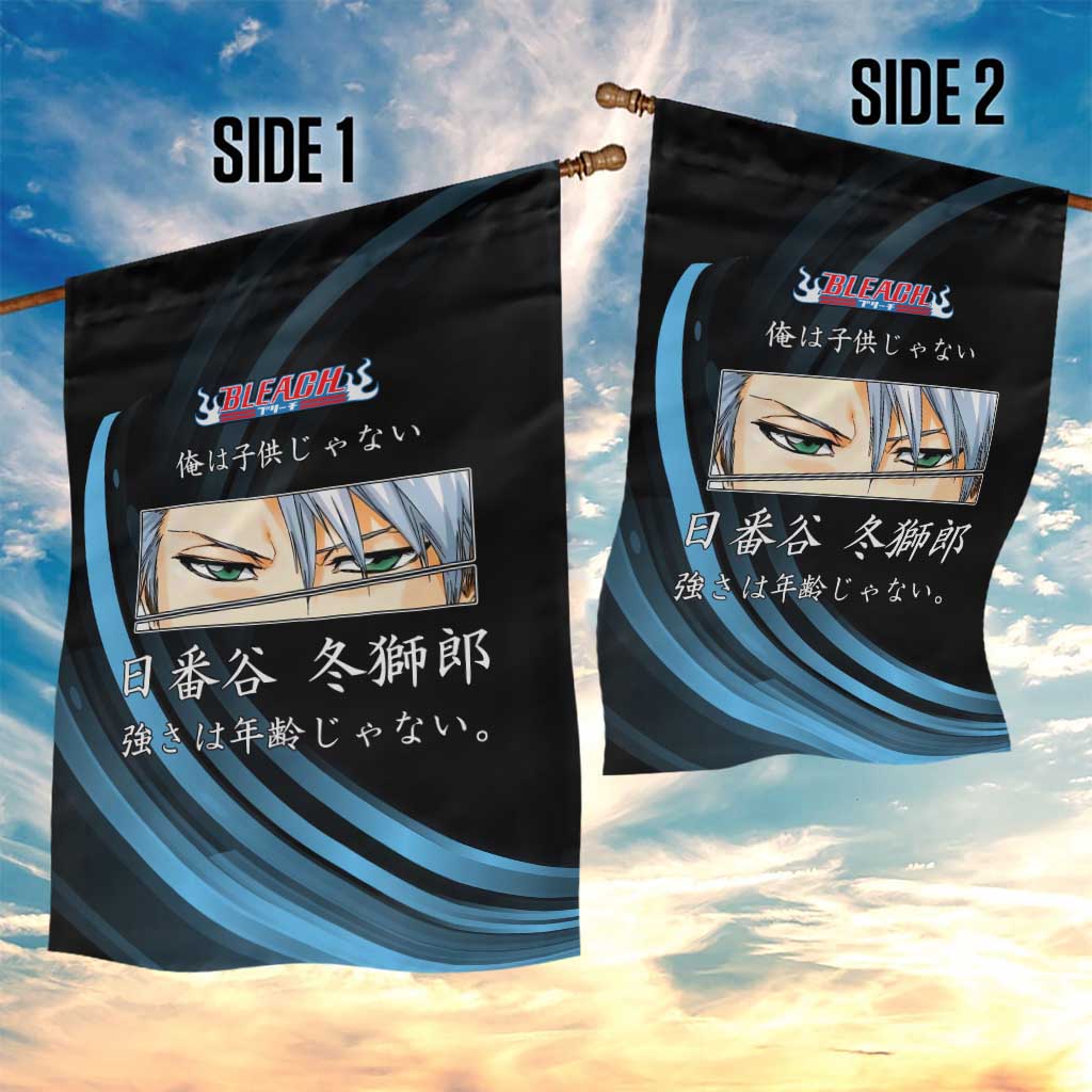 Toshiro Hitsugaya Bleach Anime Black and Blue Theme Garden Flag with Ice Dragon Elements and Japanese Quote Design - The Mazicc