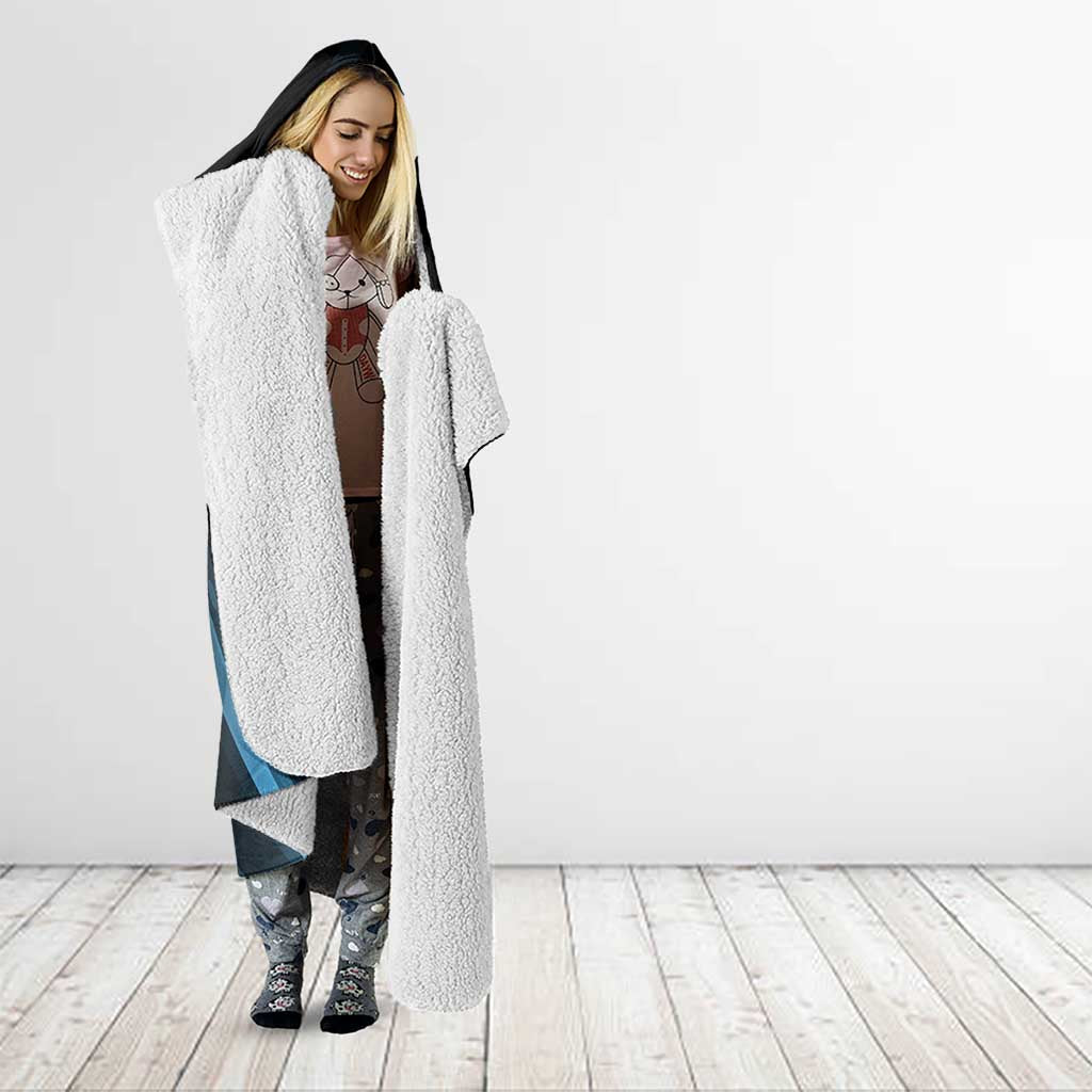 Toshiro Hitsugaya Bleach Anime Black and Blue Theme Hooded Blanket with Ice Dragon Elements and Japanese Quote Design - The Mazicc