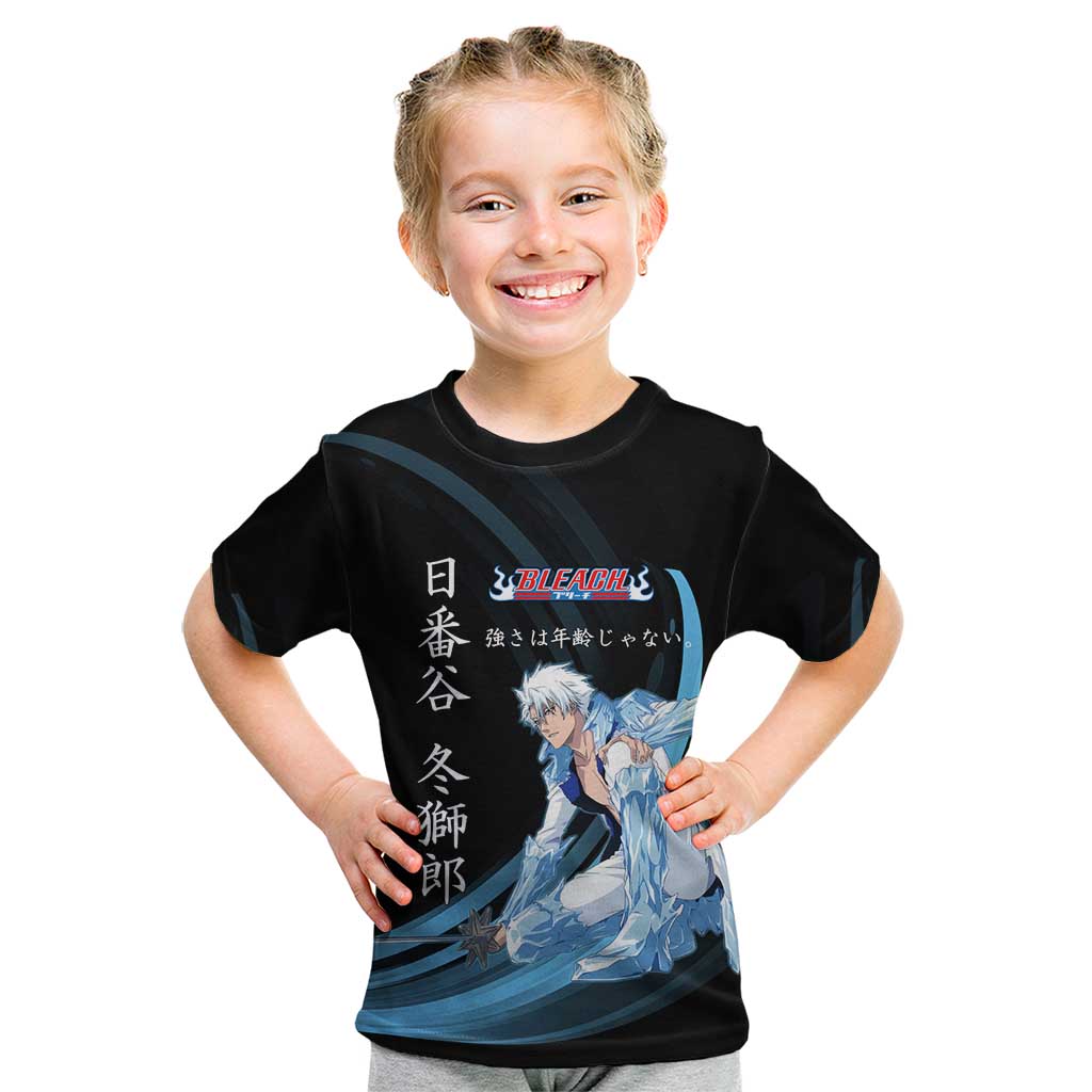 Toshiro Hitsugaya Bleach Anime Black and Blue Theme Kid T Shirt with Ice Dragon Elements and Japanese Quote Design - The Mazicc