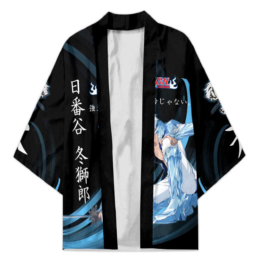 Toshiro Hitsugaya Bleach Anime Black and Blue Theme Kimono with Ice Dragon Elements and Japanese Quote Design - The Mazicc
