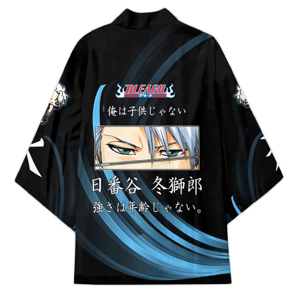 Toshiro Hitsugaya Bleach Anime Black and Blue Theme Kimono with Ice Dragon Elements and Japanese Quote Design - The Mazicc