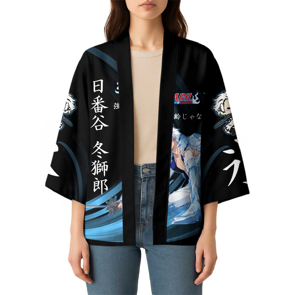Toshiro Hitsugaya Bleach Anime Black and Blue Theme Kimono with Ice Dragon Elements and Japanese Quote Design - The Mazicc