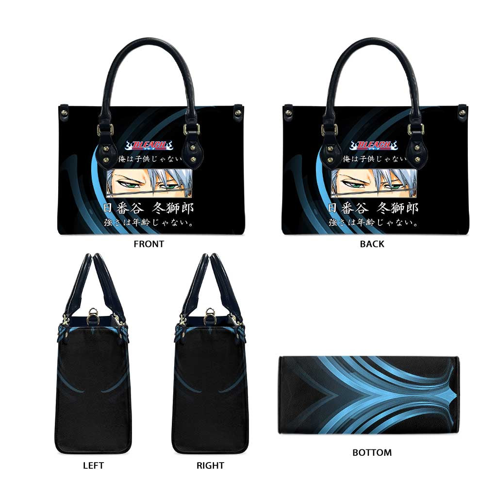 Toshiro Hitsugaya Bleach Anime Black and Blue Theme Leather Bag with Ice Dragon Elements and Japanese Quote Design - The Mazicc