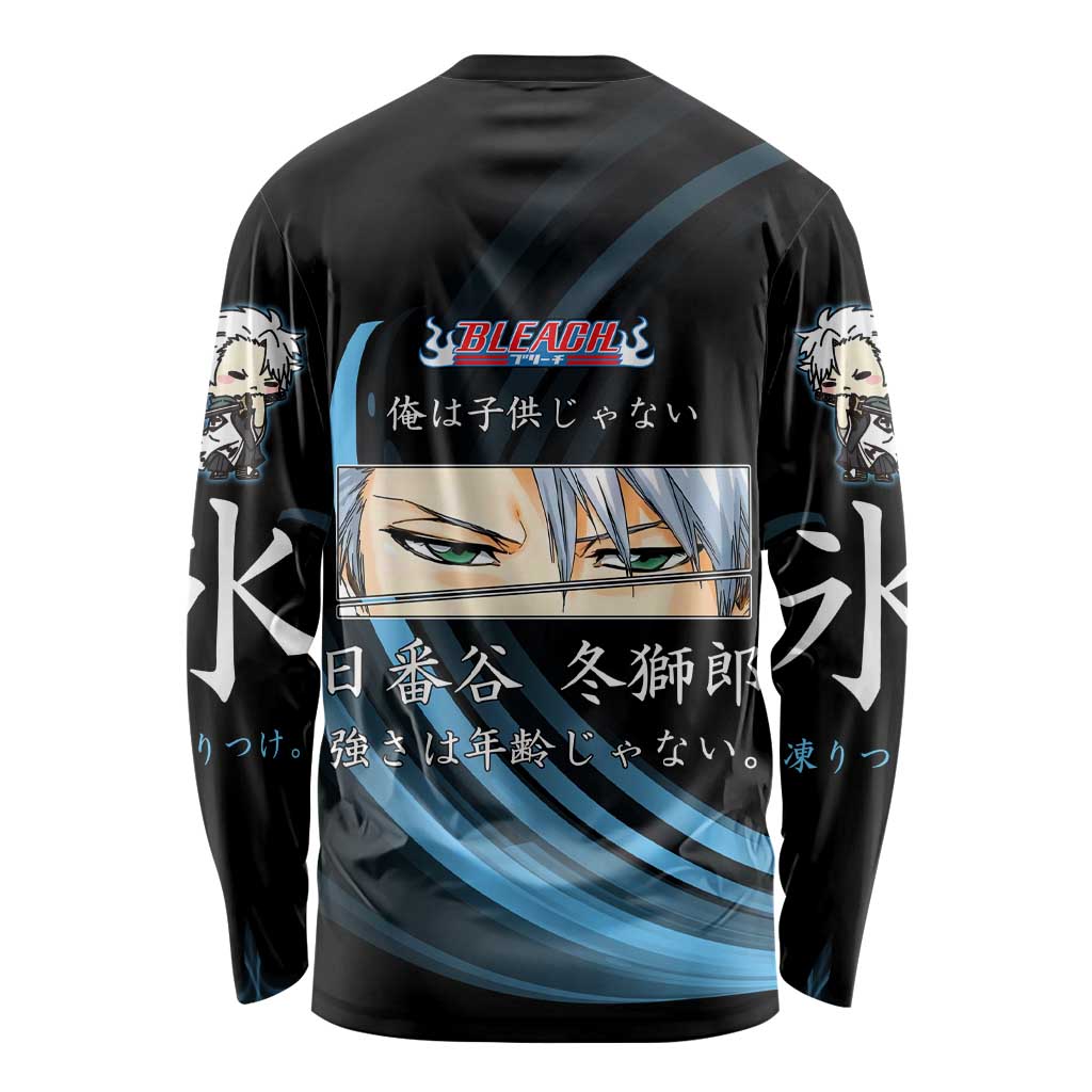 Toshiro Hitsugaya Bleach Anime Black and Blue Theme Long Sleeve Shirt with Ice Dragon Elements and Japanese Quote Design - The Mazicc