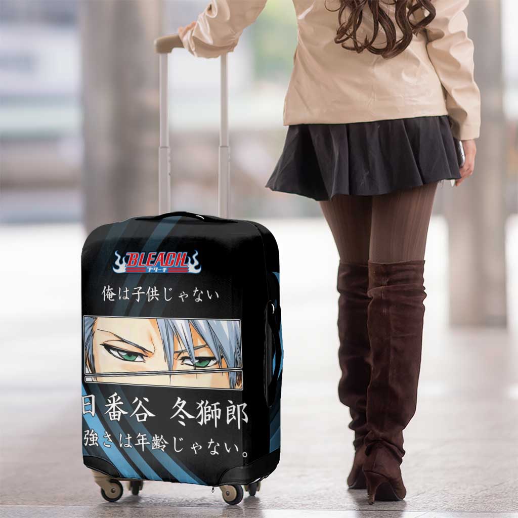 Toshiro Hitsugaya Bleach Anime Black and Blue Theme Luggage Cover with Ice Dragon Elements and Japanese Quote Design - The Mazicc