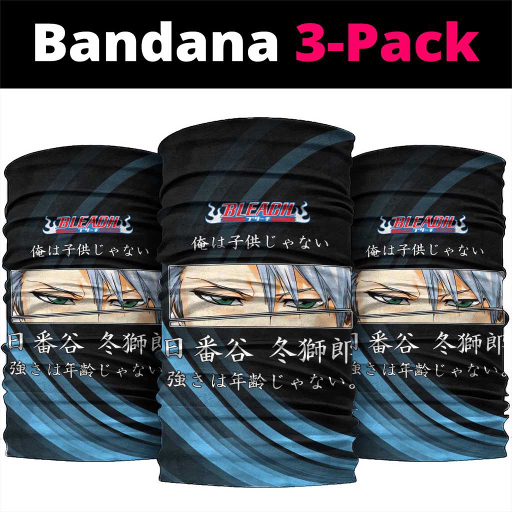 Toshiro Hitsugaya Bleach Anime Black and Blue Theme Neck Gaiter with Ice Dragon Elements and Japanese Quote Design - The Mazicc
