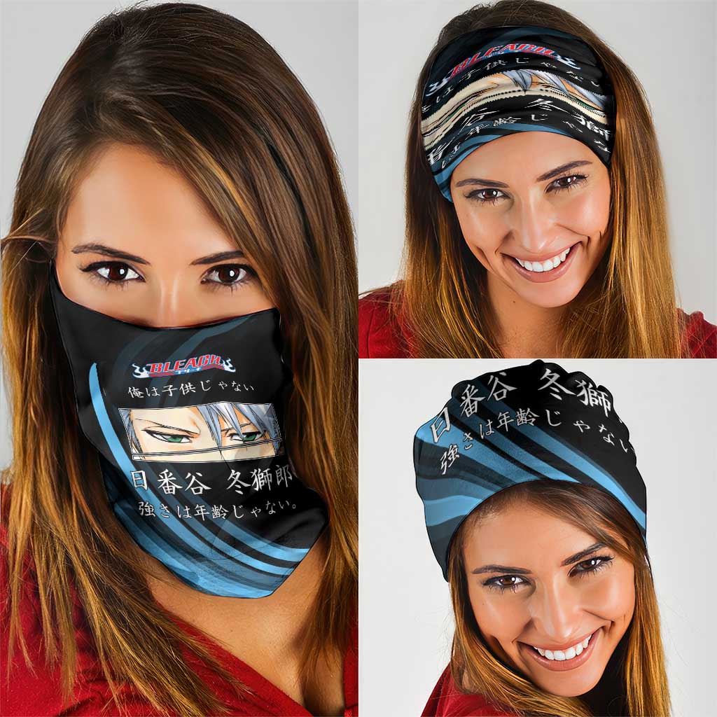 Toshiro Hitsugaya Bleach Anime Black and Blue Theme Neck Gaiter with Ice Dragon Elements and Japanese Quote Design - The Mazicc